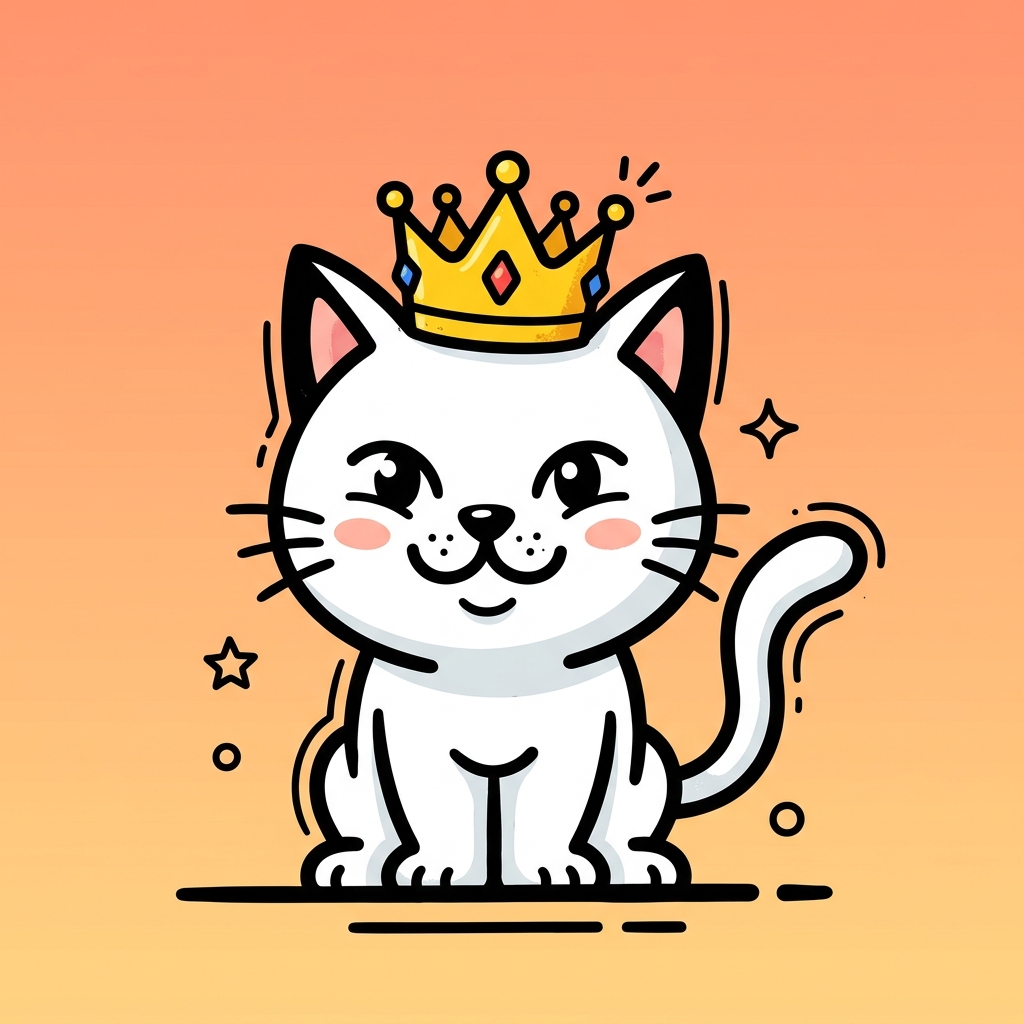 Royal white cat NFT character wearing a golden crown